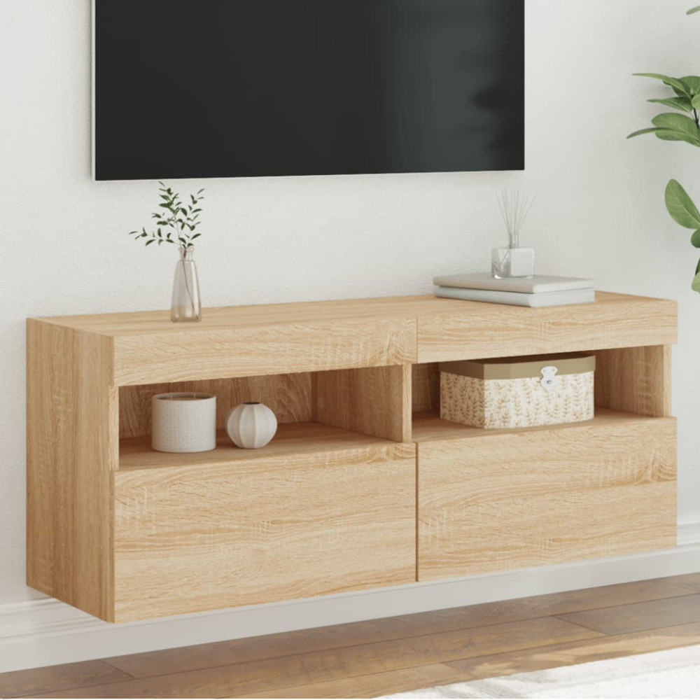 Väggmonterad tv-bänk LED sonoma-ek 100x30x40 cm
