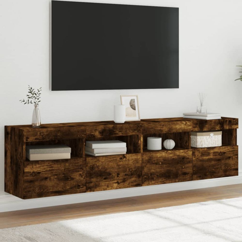 Väggmonterad tv-bänk LED 2 st rökfärgad ek 80x30x40 cm