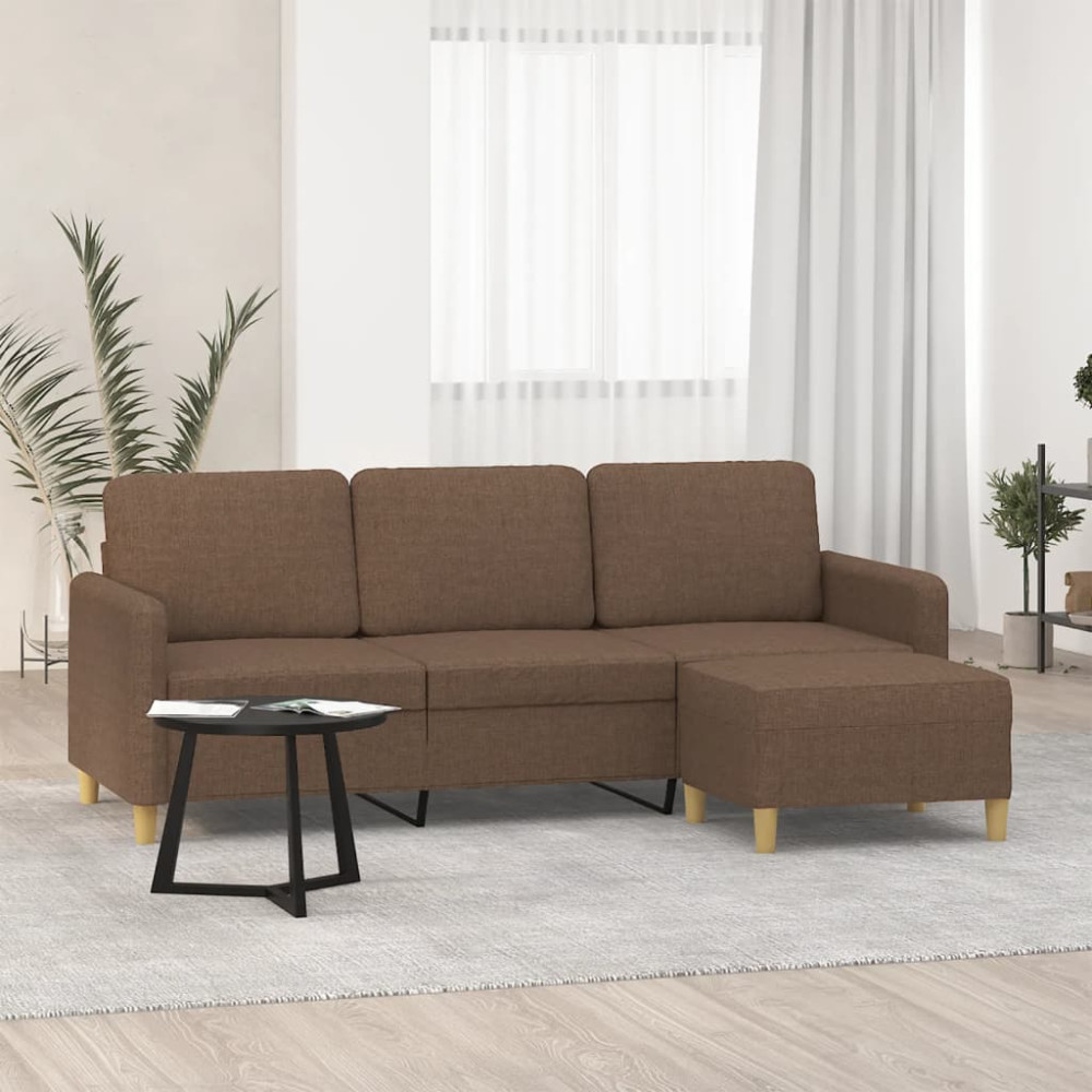 3-sitssoffa med fotpall Brun 180 cm tyg