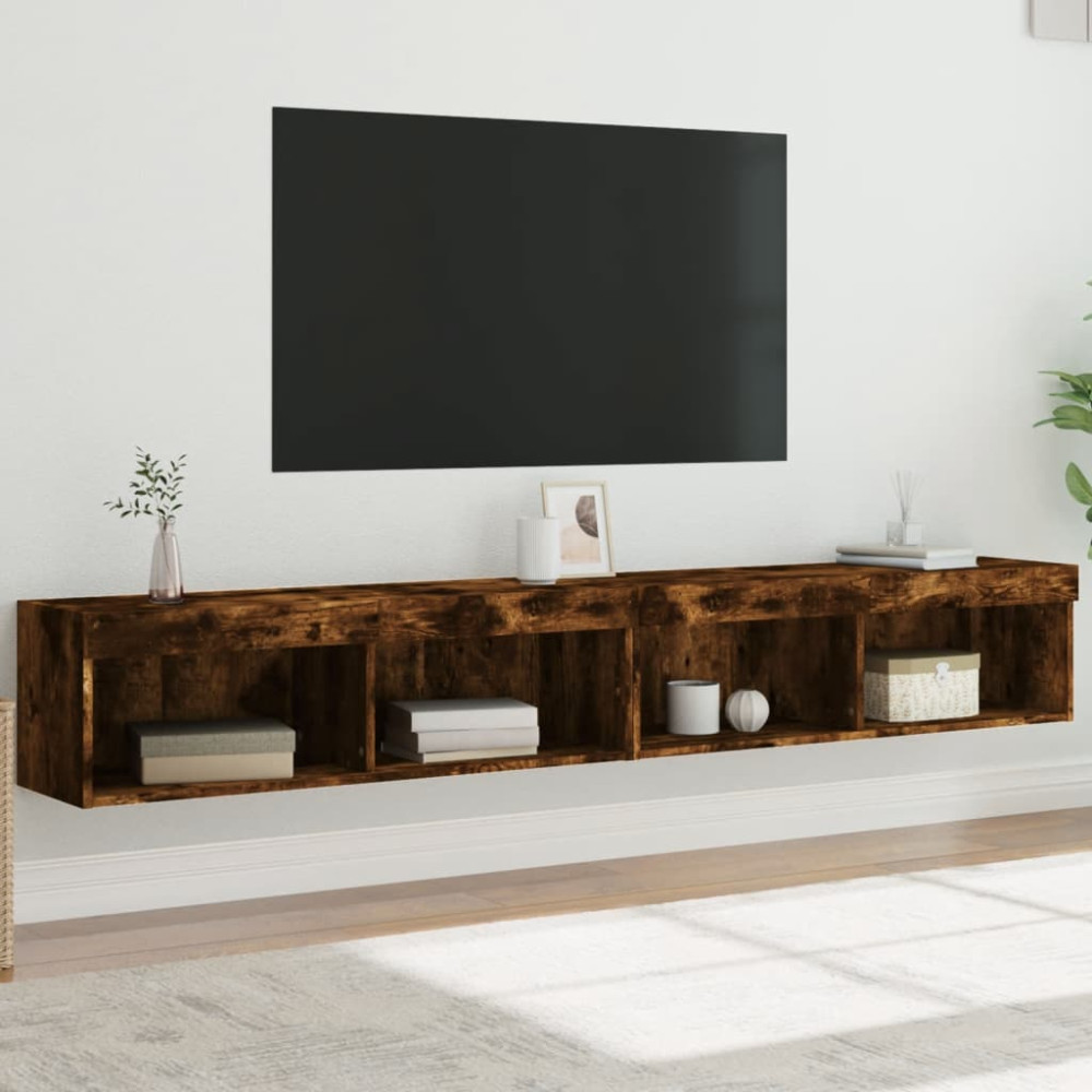 Tv-bänk med LED-belysning 2 st rökfärgad ek 100x30x30 cm