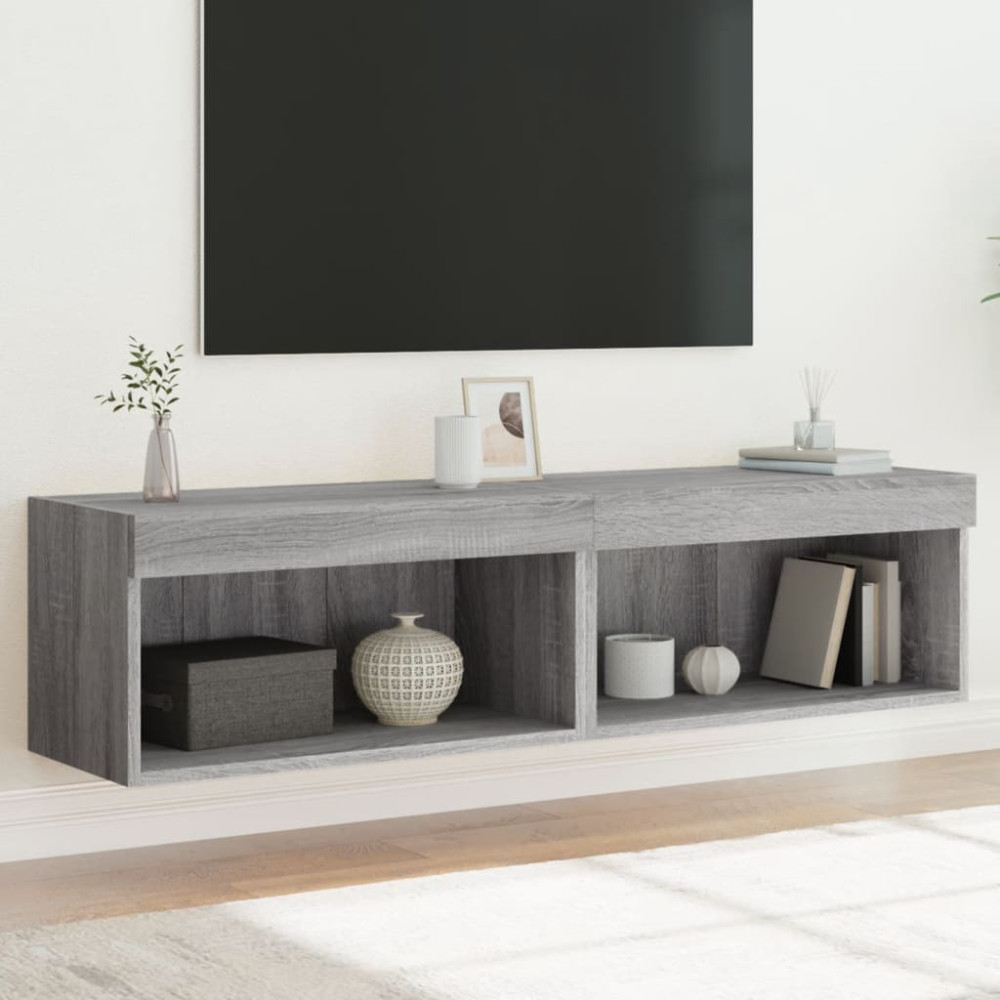 TV-bänk med LED-belysning 2 st grå sonoma 60x30x30 cm