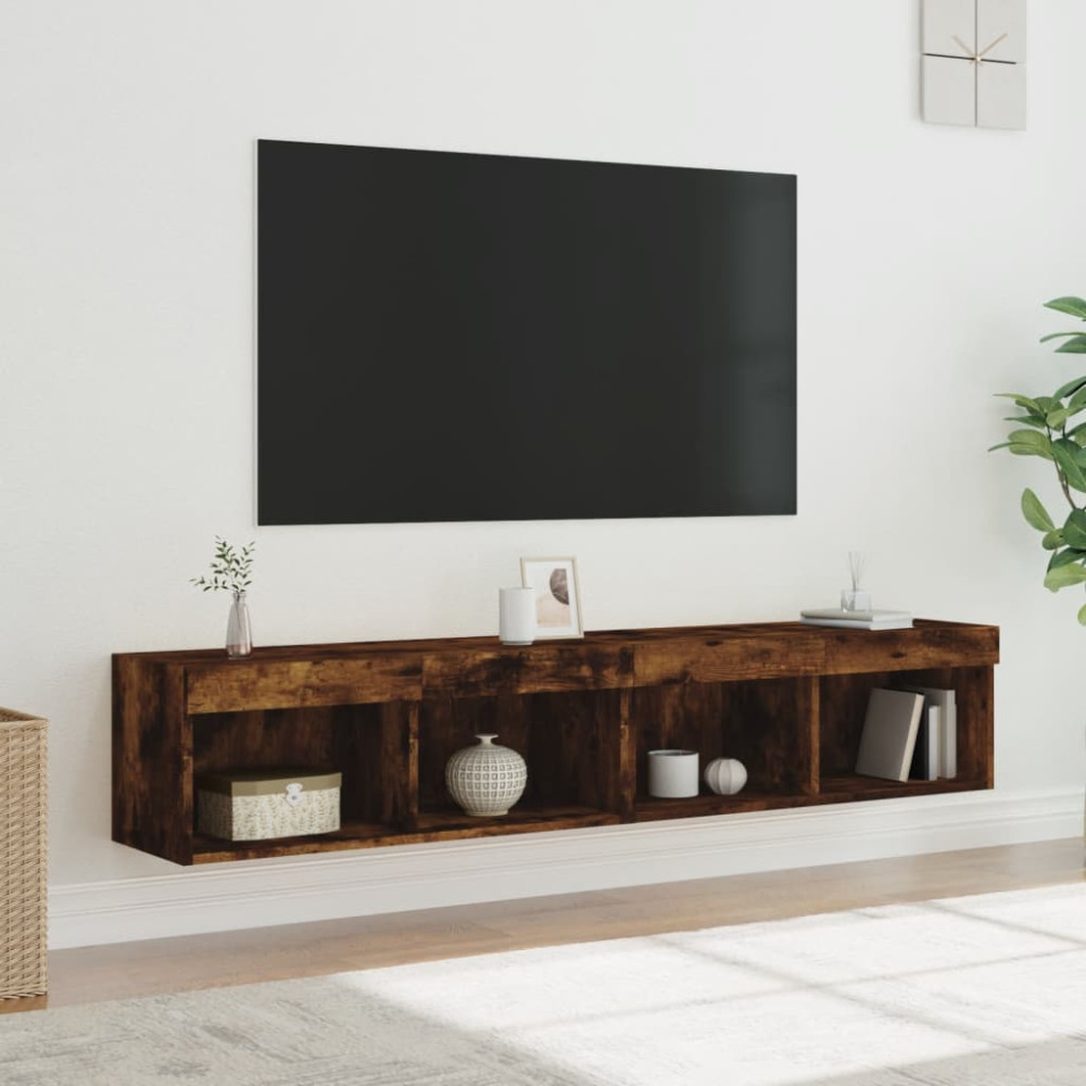 Tv-bänk med LED-belysning 2 st rökfärgad ek 80x30x30 cm