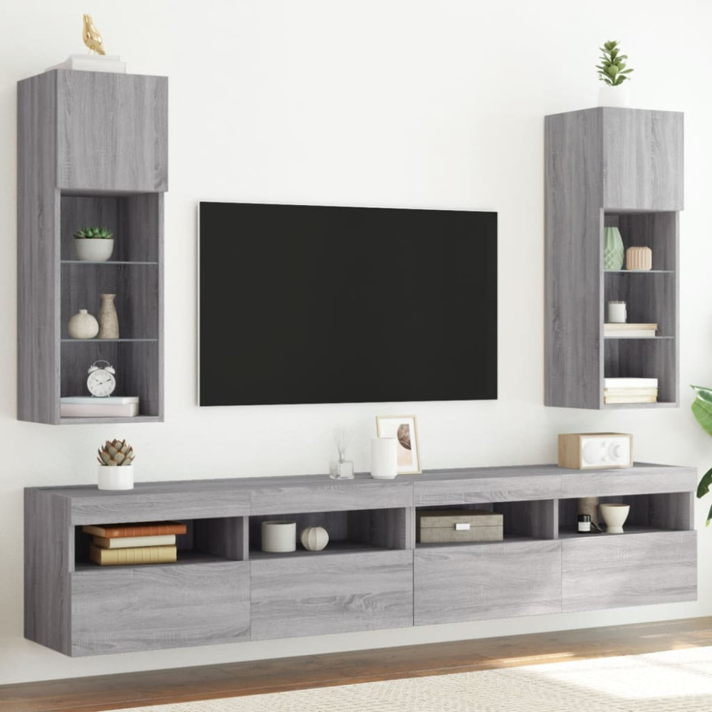 TV-bänk med LED-belysning 2 st grå sonoma 30,5x30x90 cm
