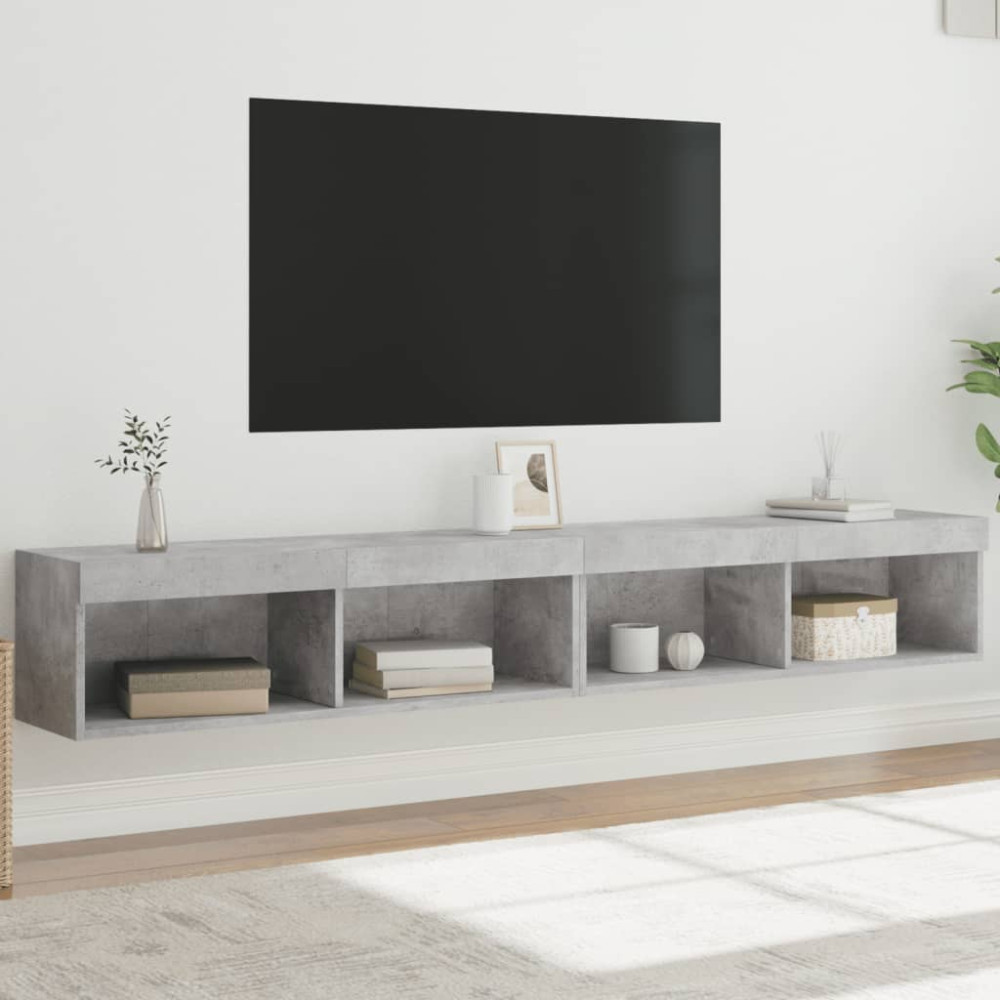 TV-bänk med LED-belysning 2 st betonggrå 100x30x30 cm