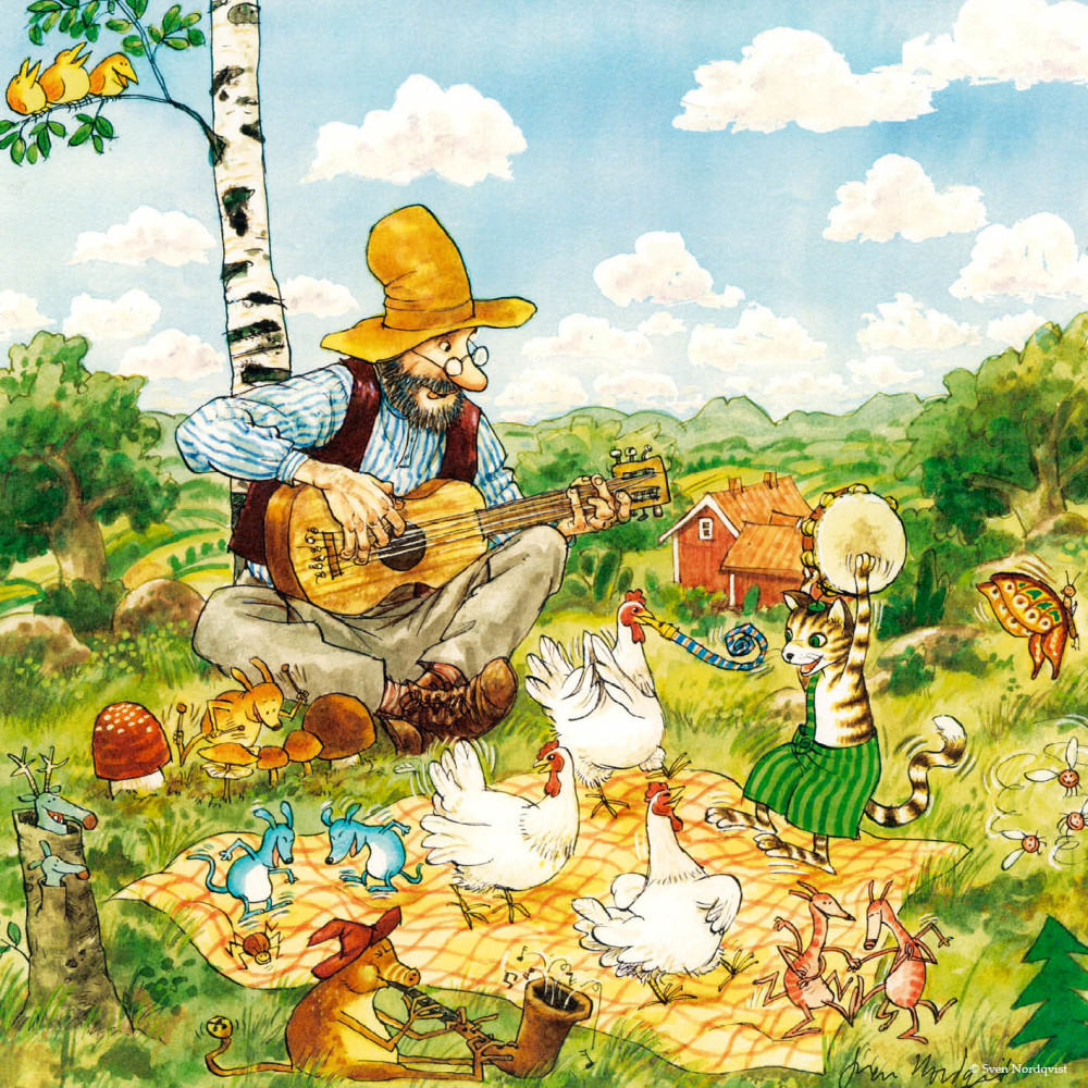 Pettson och Findus spelar gitarr affisch 50 x 50 OPAL