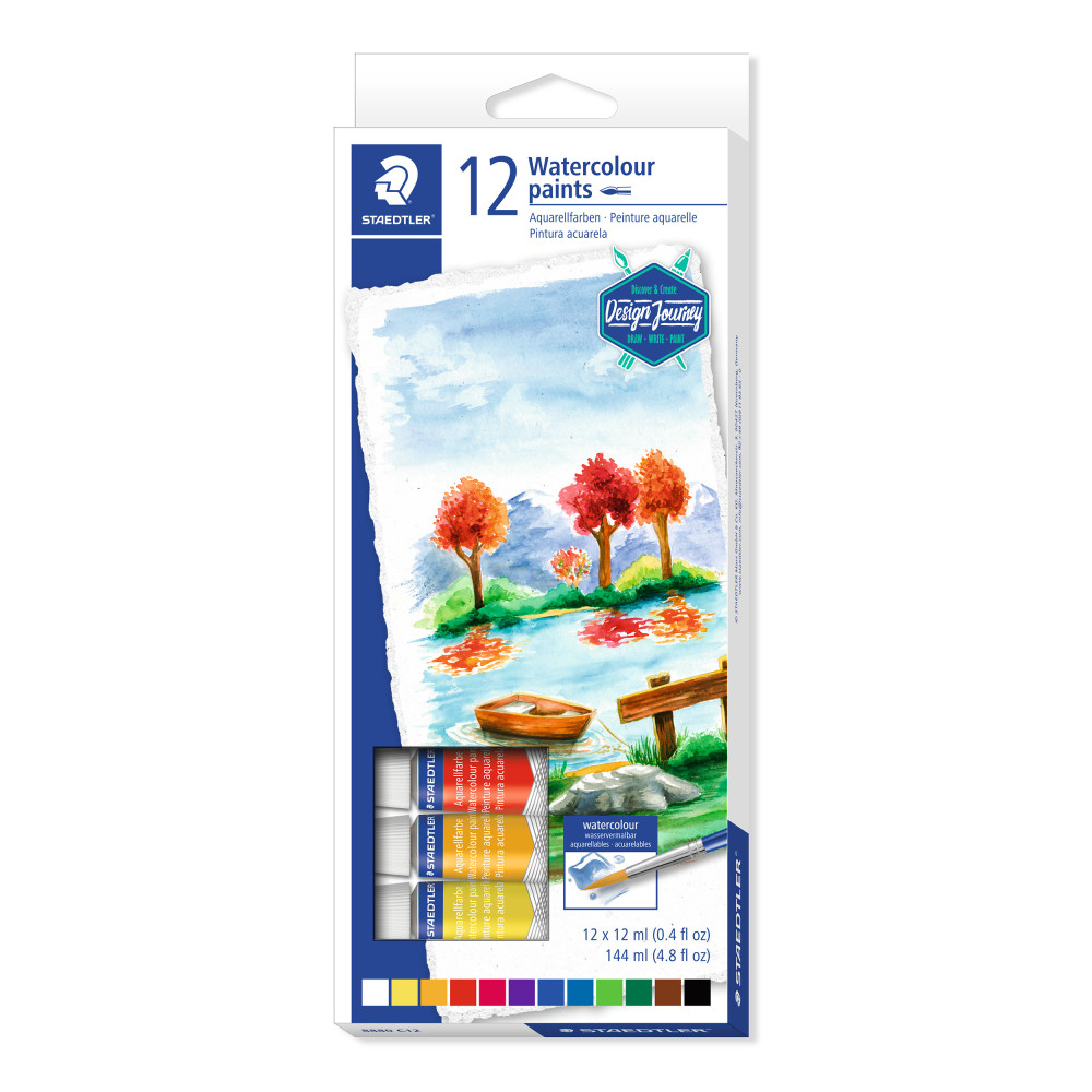 Akvarellfärg, 12 färger i tub, 12ml Staedtler A/S