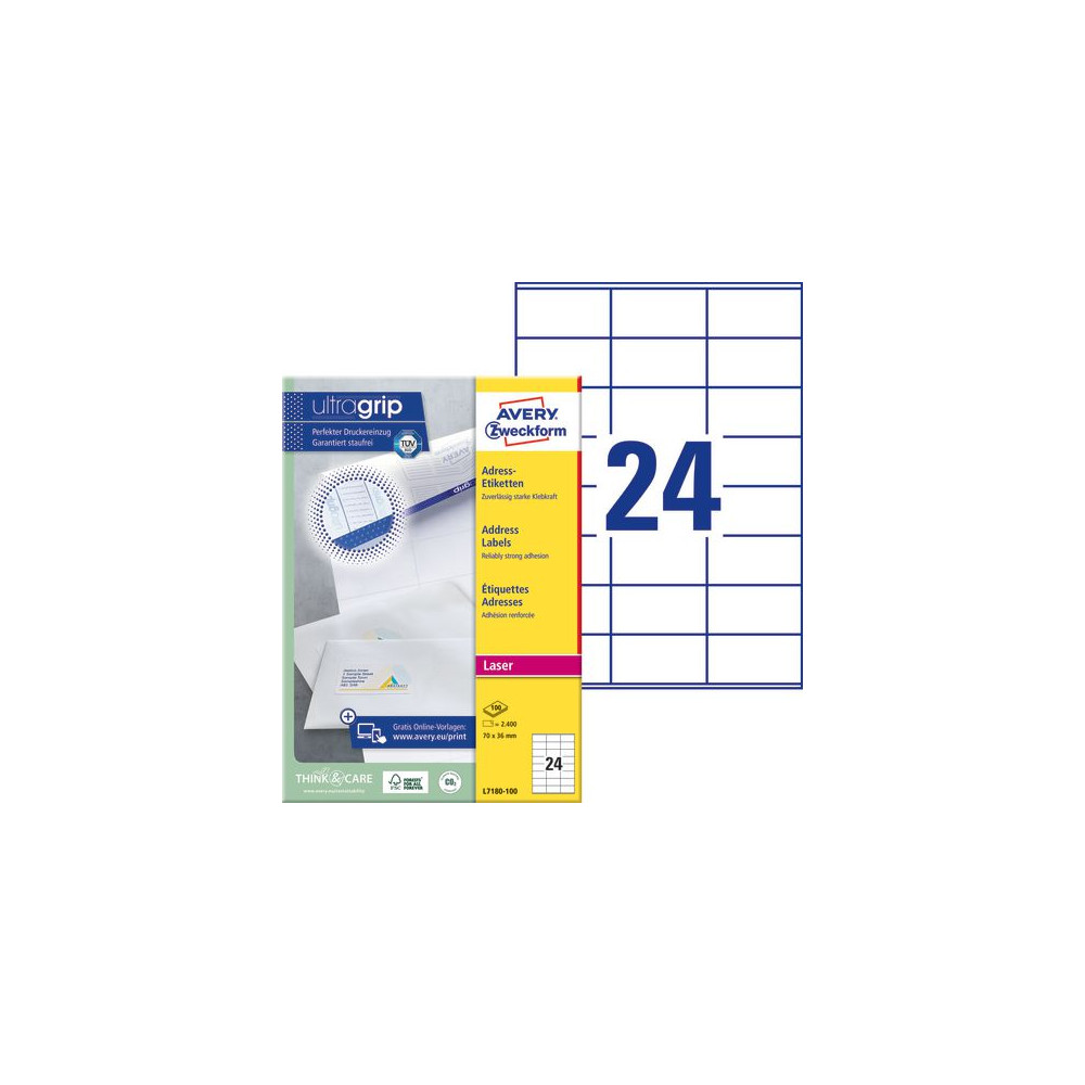 Etikett AVERY Laser 70x36mm 2400/fp