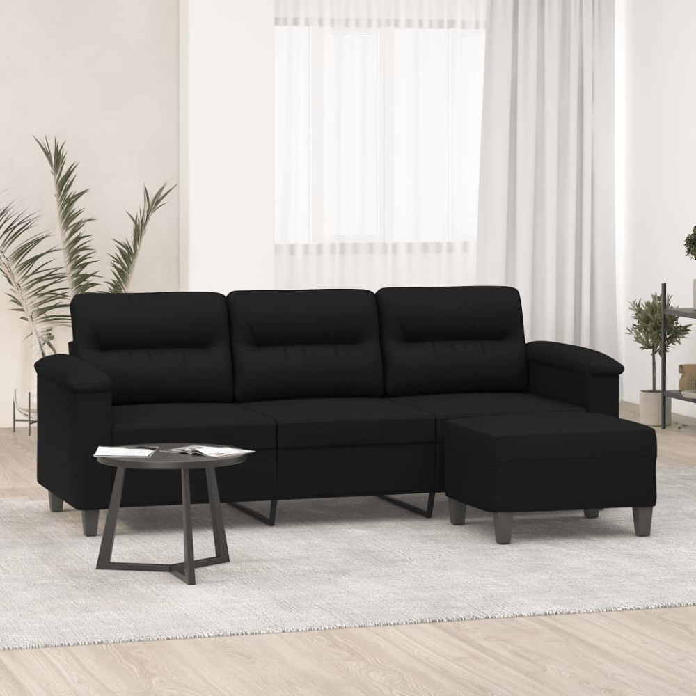 3-sitssoffa med fotpall svart 180 cm mikrofibertyg