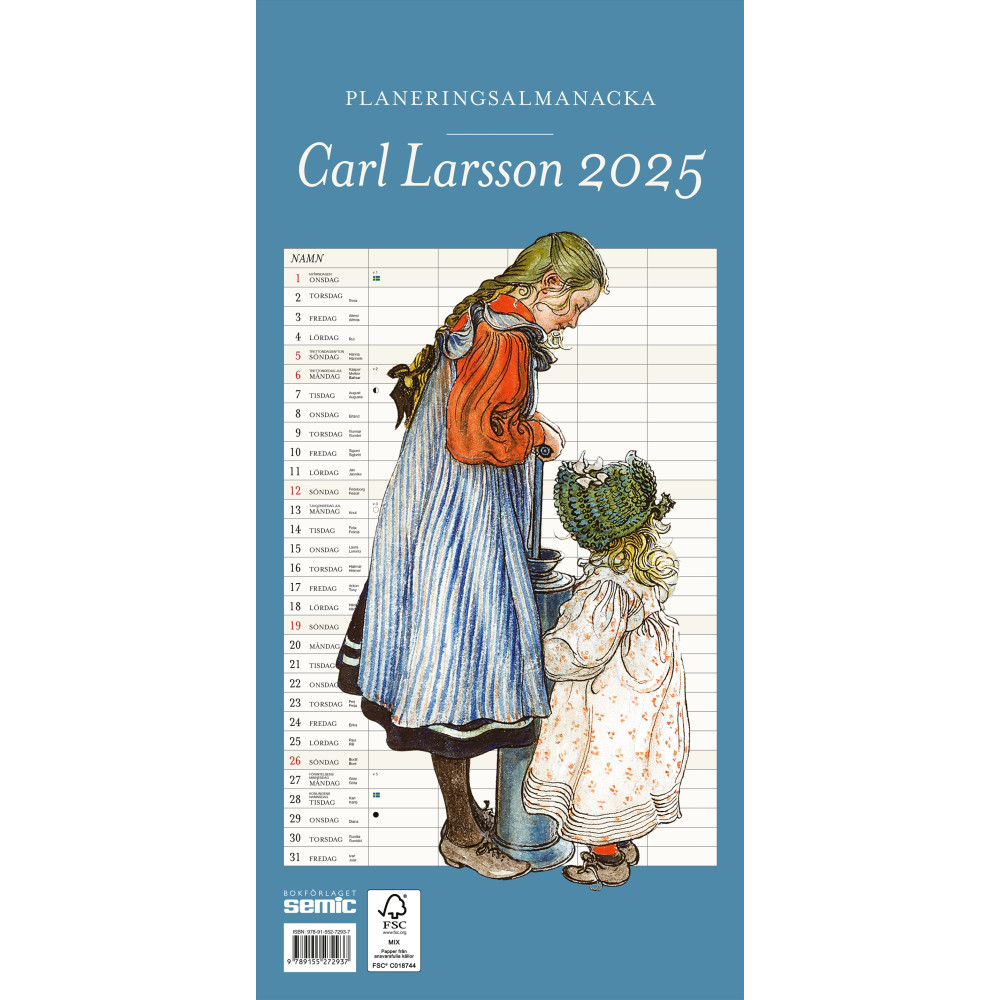 Carl Larsson Planeringsalmanacka 2025 (bok, spiral) Bokförlaget Semic
