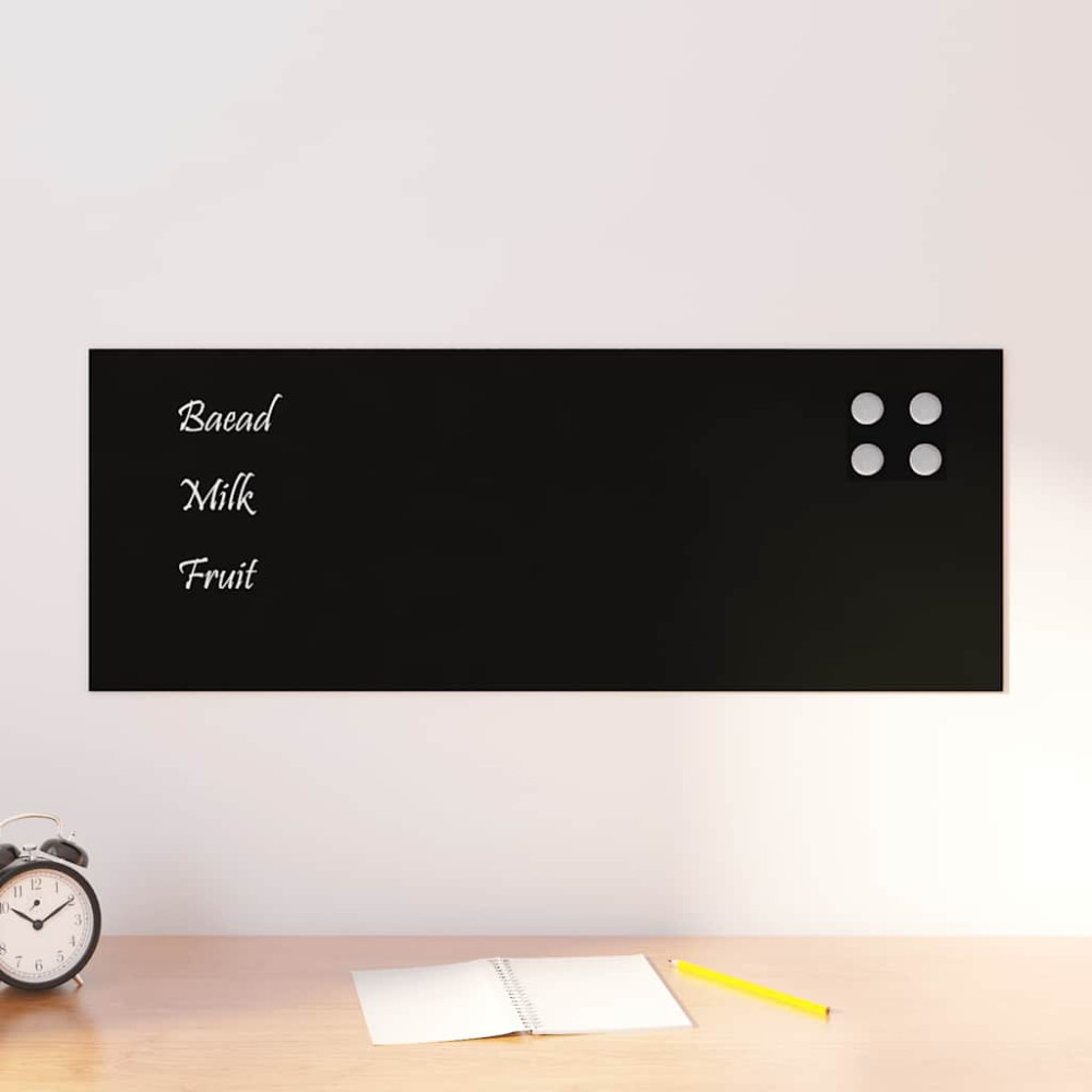 Väggmonterad magnettavla svart 80x30 cm härdat glas