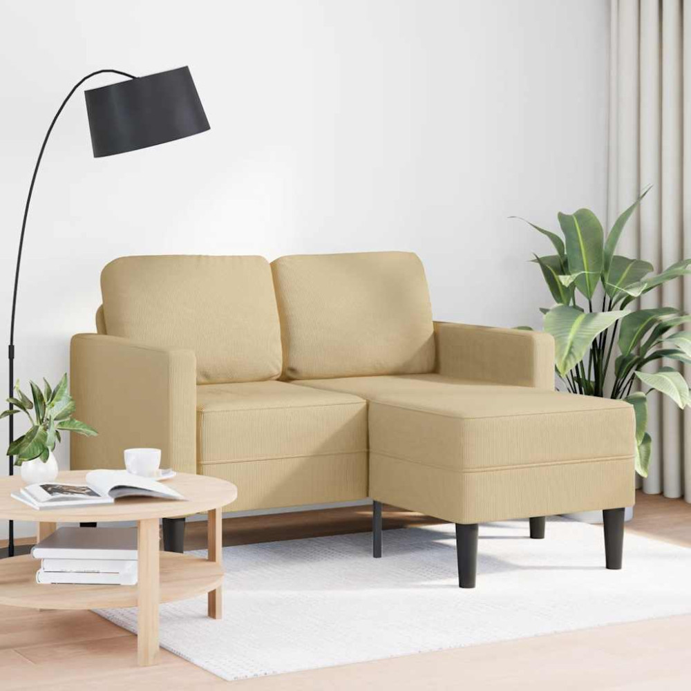 2-sitssoffa med schäslong L-formad grågrön 125 cm linne