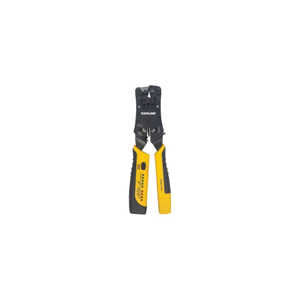 Intellinet Universal Modular Plug Crimping Tool and Cable Tester, 2-in-1 Crimper and Cable Tester: Cuts, Strips, Termina...