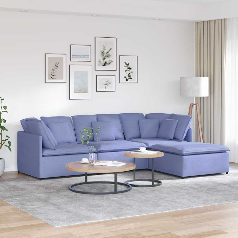 Modulsoffa med fotpall och dynor tyg jeans blå