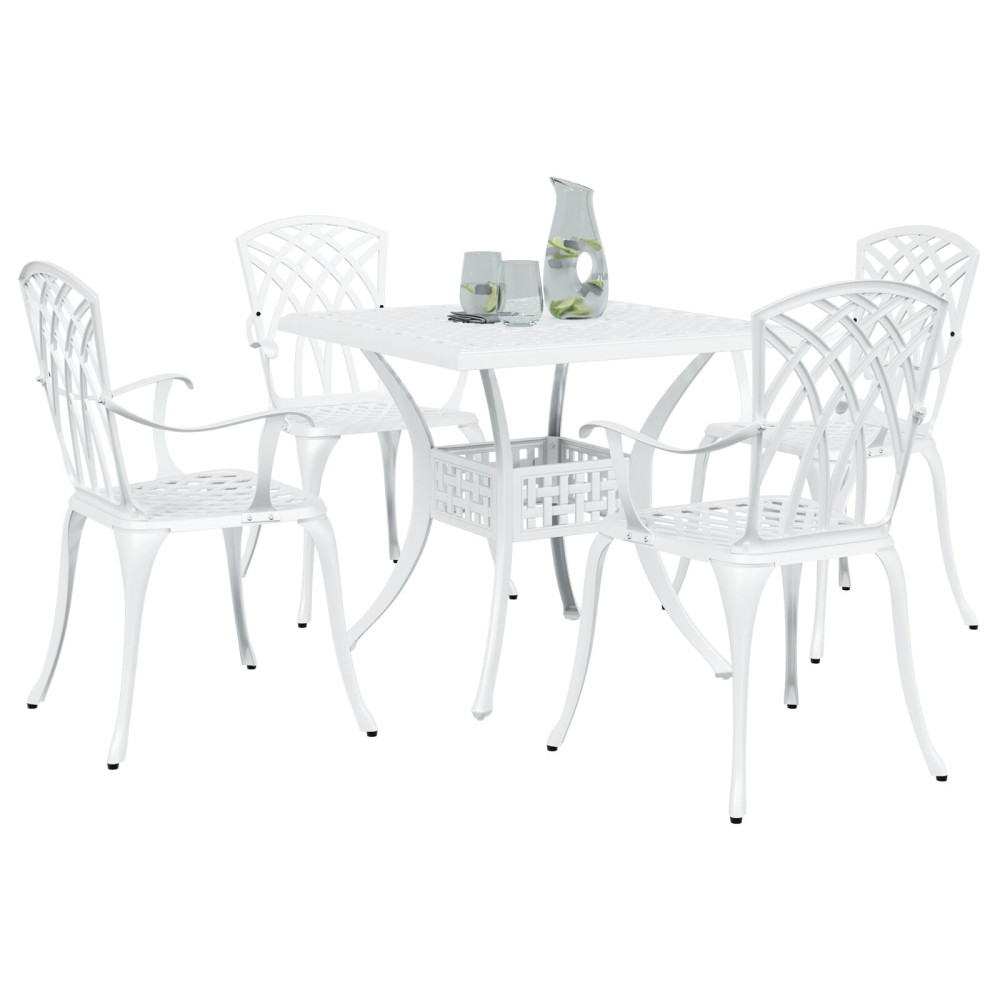 Trädgårdsbord Set 5 pcs Vit 80 x 80 x 75 cm Gjutet Aluminium