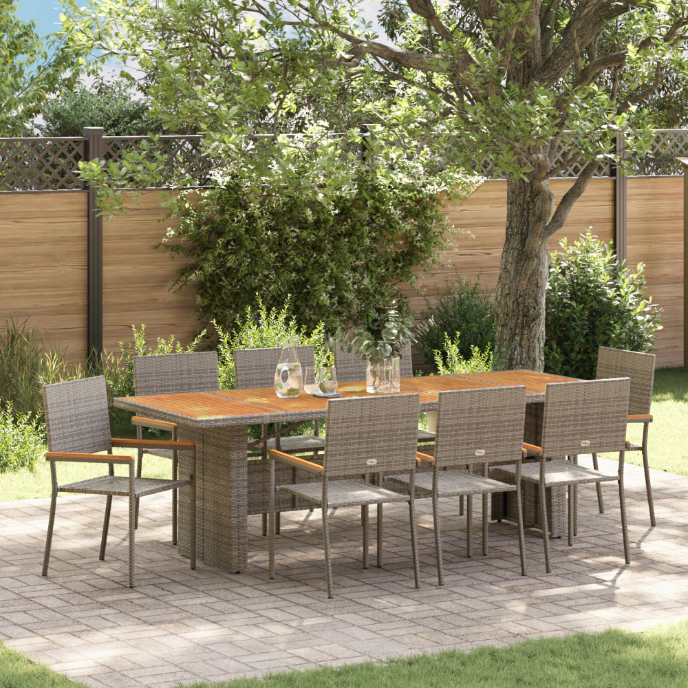 Trädgårdsmöbelset 9 pcs Grå Poly rattan