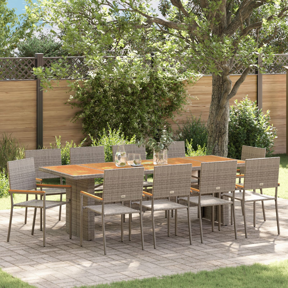 Trädgårdsmöbelset 11 pcs Grå Poly rattan