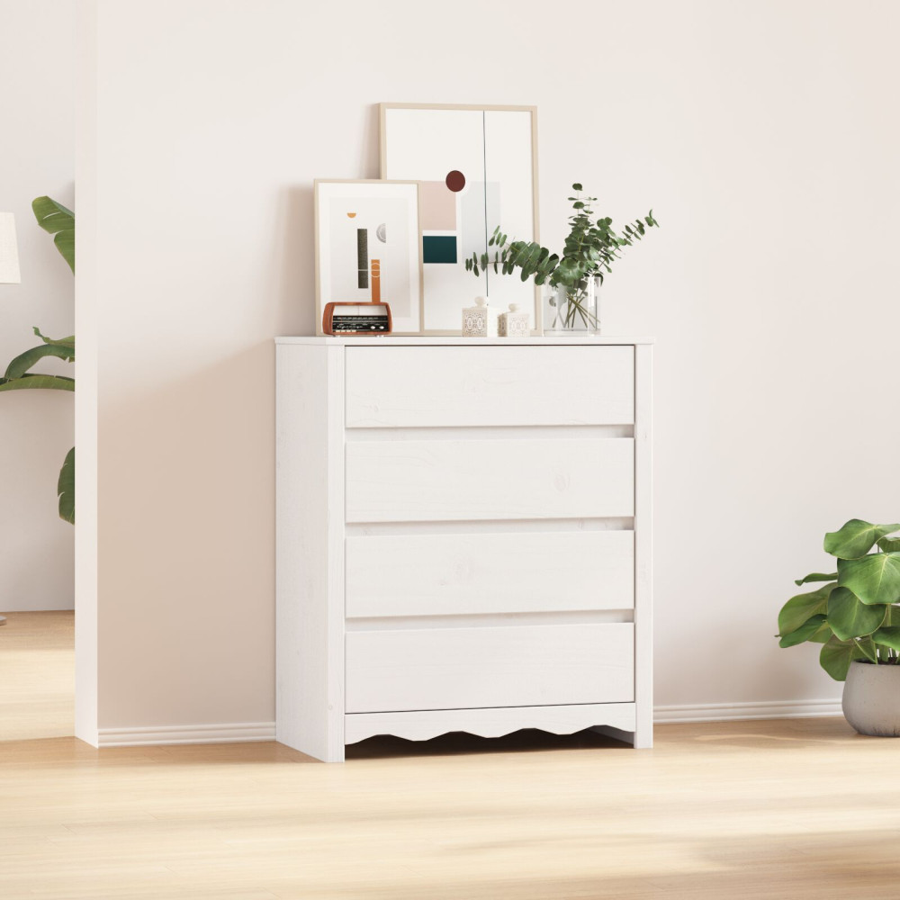 Kommode med låda Drammen Vit 76,5 x 40 x 91 cm Massivt tallträ