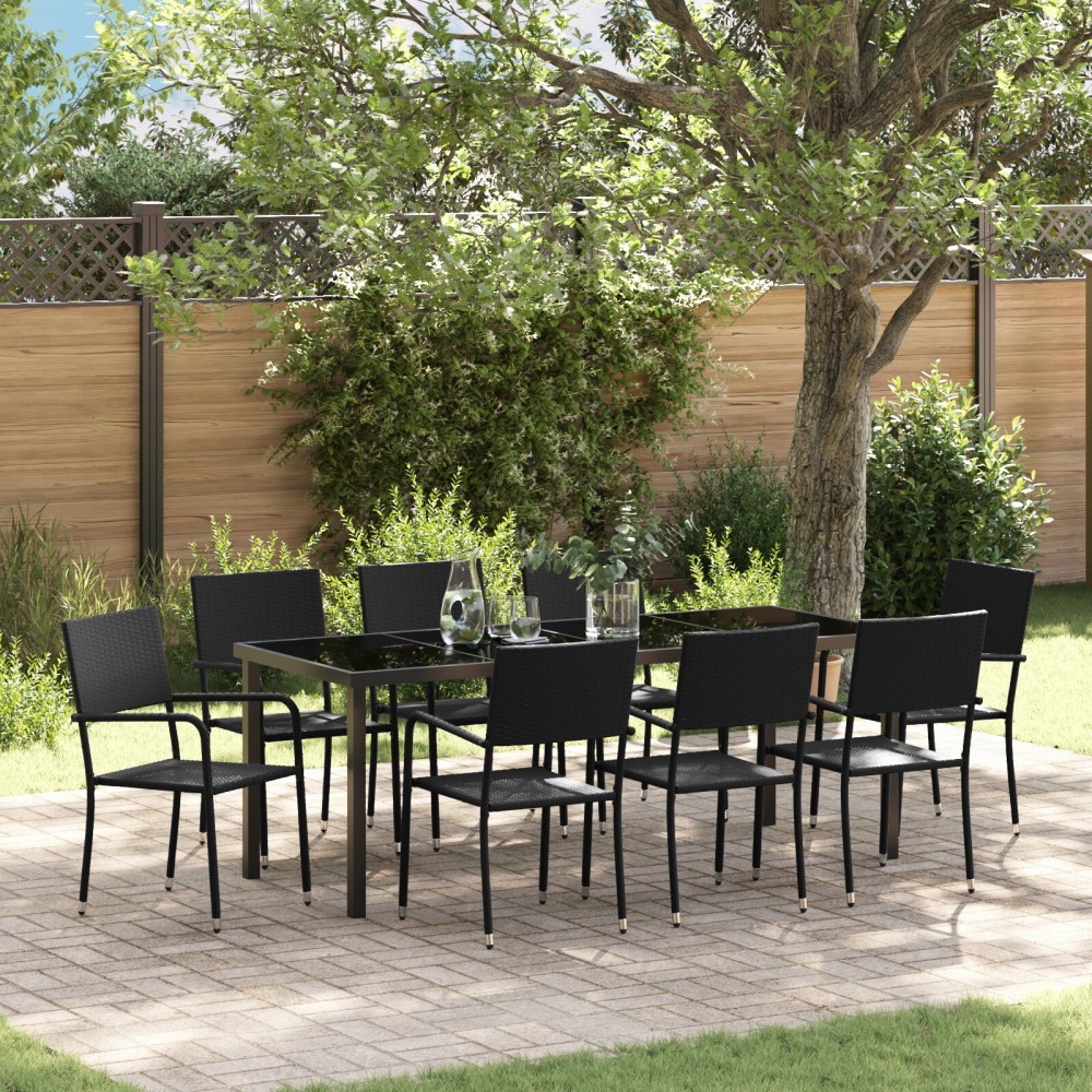 Trädgårdsmöbelset 9 pcs Svart Poly rattan