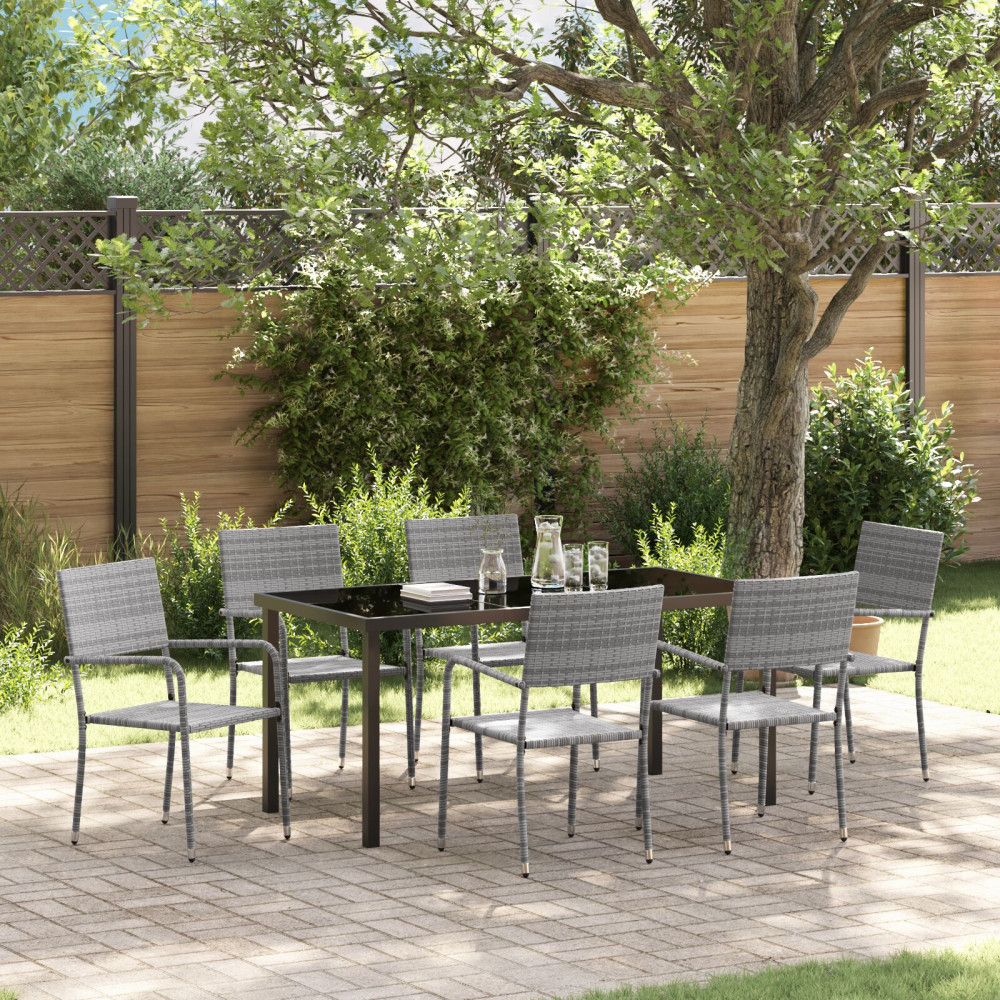 Trädgårdsmöbelset 7 pcs Grå Poly rattan