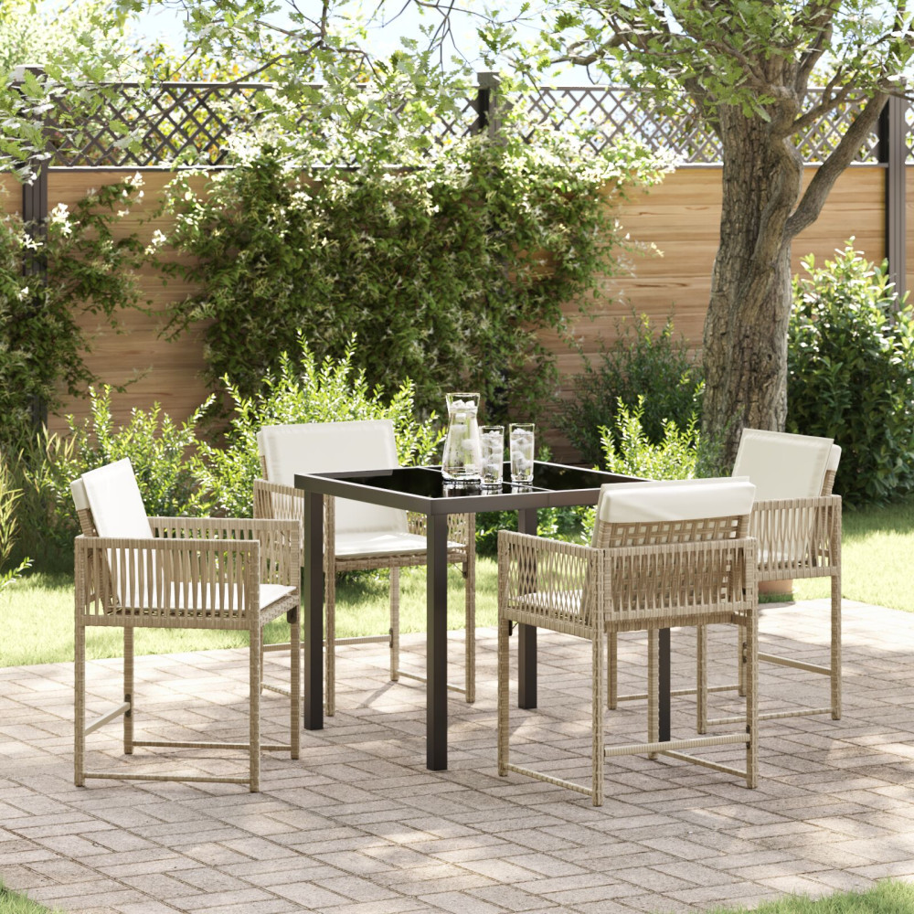 Trädgårdsmöbelset 5 pcs Beige konstrotting