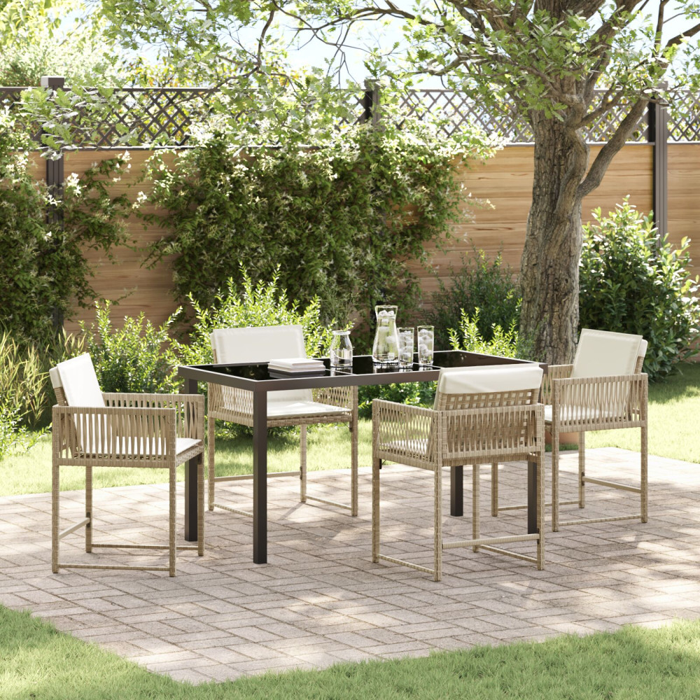 Trädgårdsmöbelset 5 pcs Beige konstrotting