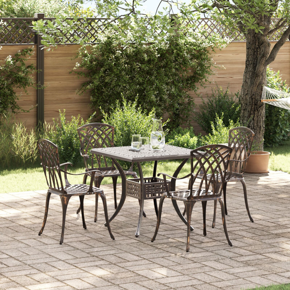 Trädgårdsbord Set 5 pcs Brons 80 x 80 x 75 cm Gjutet Aluminium