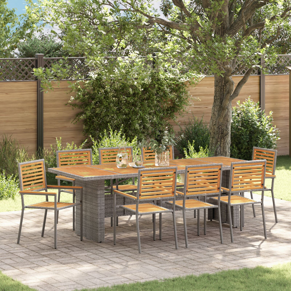 Trädgårdsmöbelset 9 pcs Grå, Brun 240 x 90 x 75 cm konstrotting