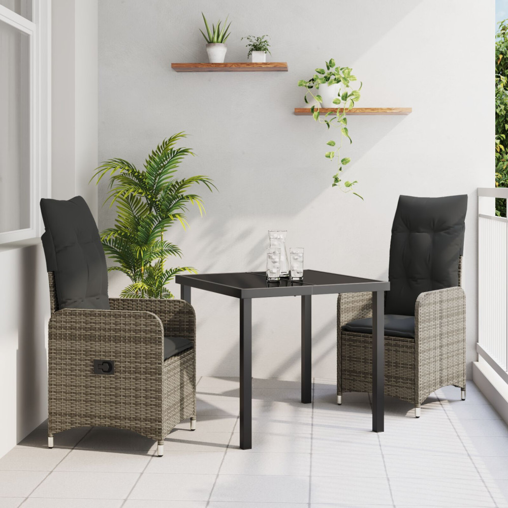 3 Delars Trädgårdssoffset med Kuddar Grå Poly Rattan