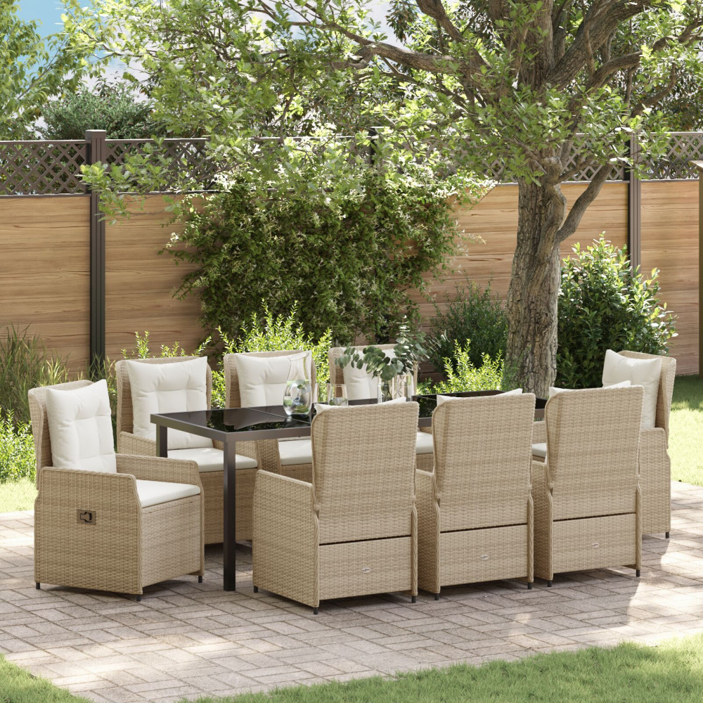 Trädgårdsmöbelset 9 pcs Beige och Ljusgrå konstrotting