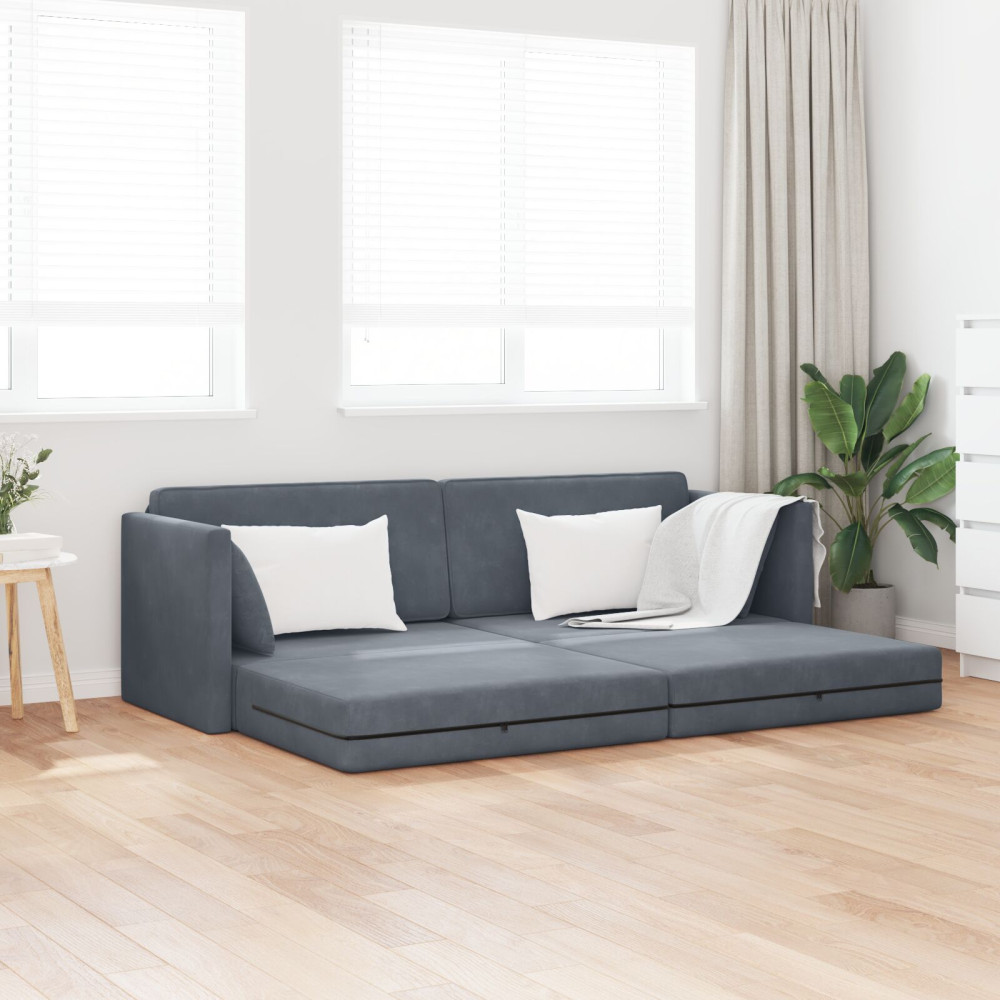 Golvsoffa Säng 2-i-1 Mörkgrå 213x144x60 cm Sammet