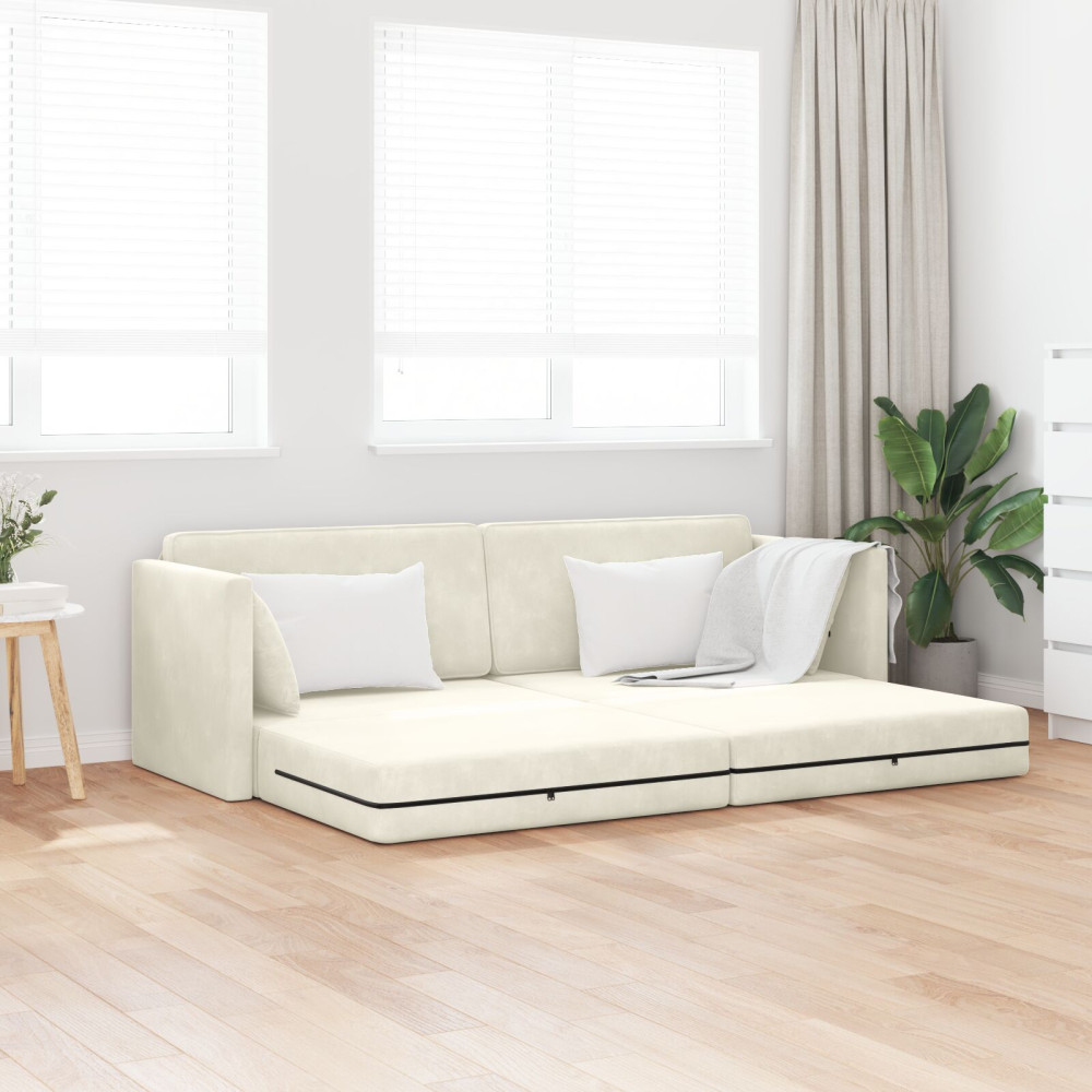 Golvsoffa 2-i-1 Gräddvit 213x144x60 cm Sammet