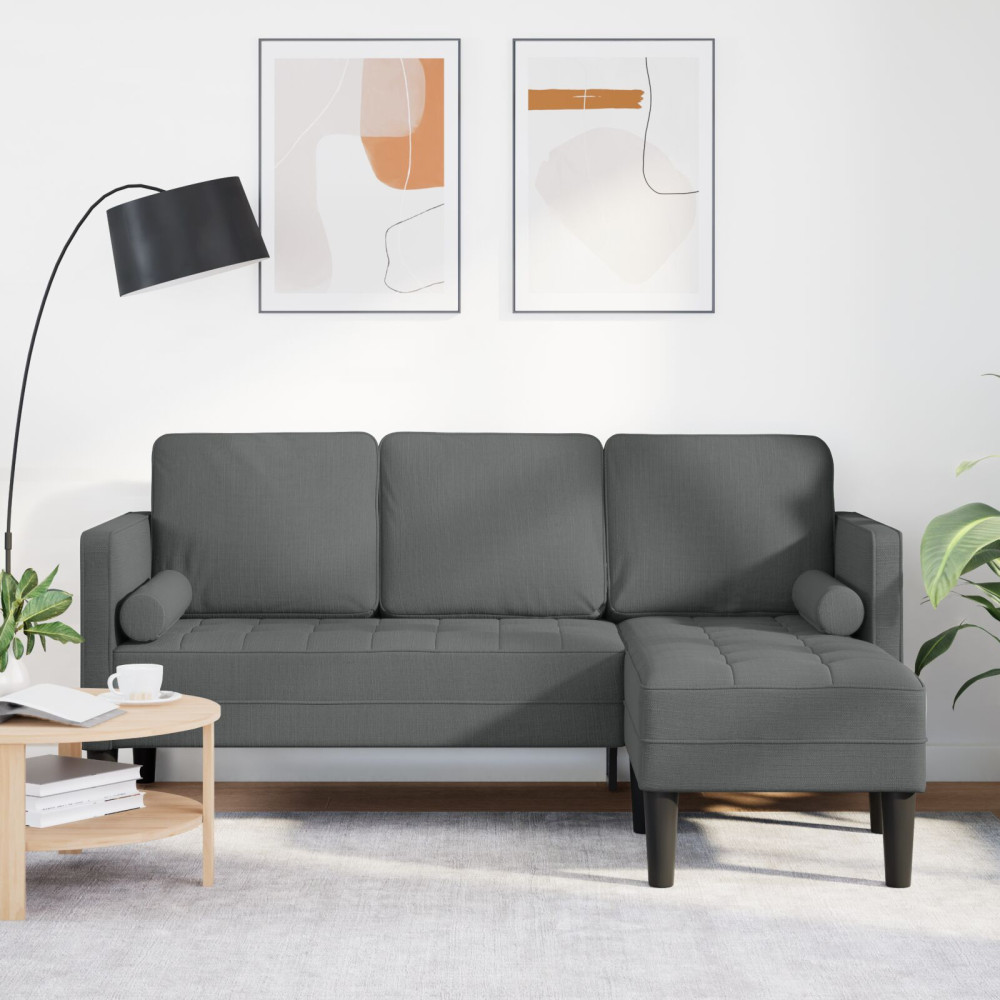 3-sits L-formad soffa mörkgrå 160 cm tyg