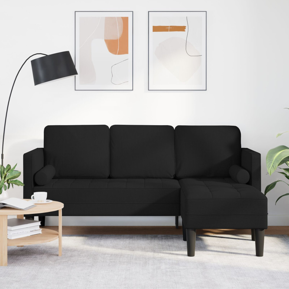 3-sits L-formad soffa Svart 160 cm Tyg
