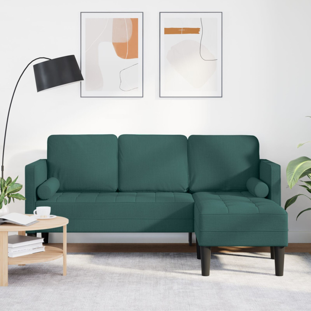 3-sitssoffa L-formad Mörkgrön 160 cm Tyg
