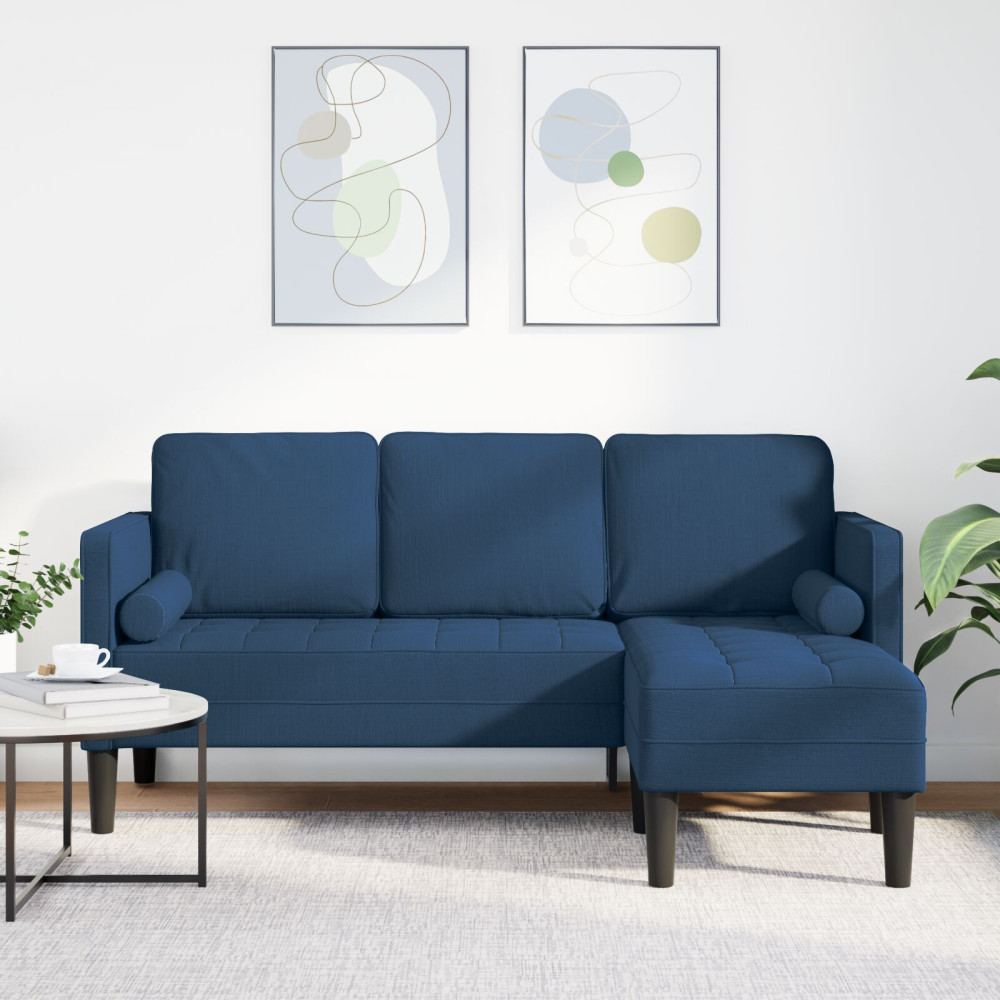 3-Sits L-formad Soffa Blå 160 cm Tyg