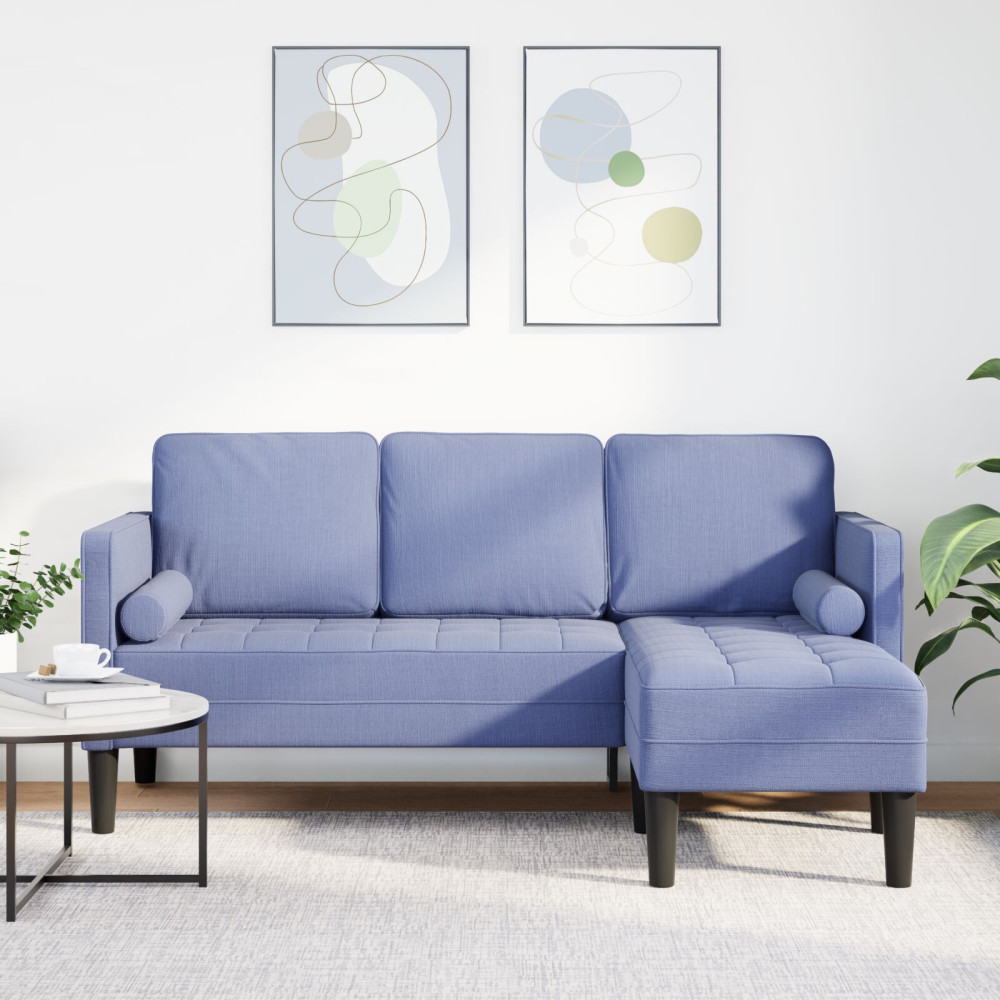 3-Sits L-formad Soffa Jeans Blå 160 cm Tyg