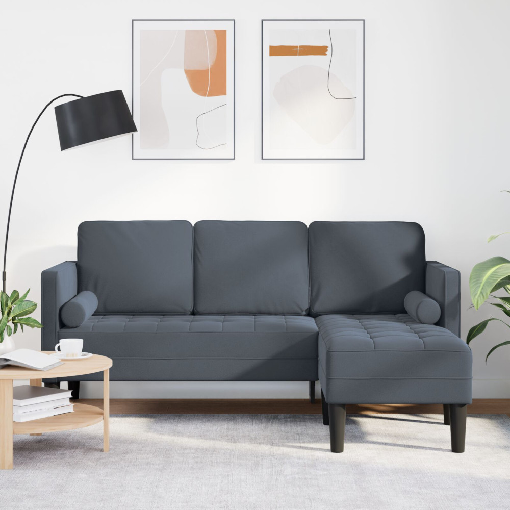 3-sits soffa med chaise L-format mörkgrå 160 cm sammet