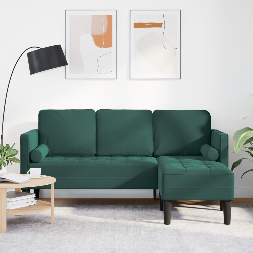 3-Soffa med Chaise L-formad Mörkgrön 160 cm Sammet