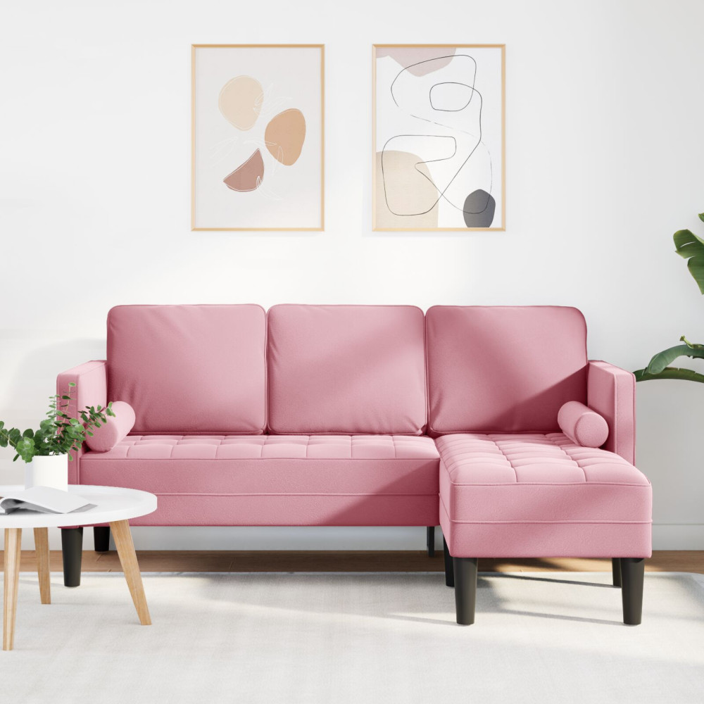 3-sitssoffa med chaise L-formad ljusrosa 160 cm sammet
