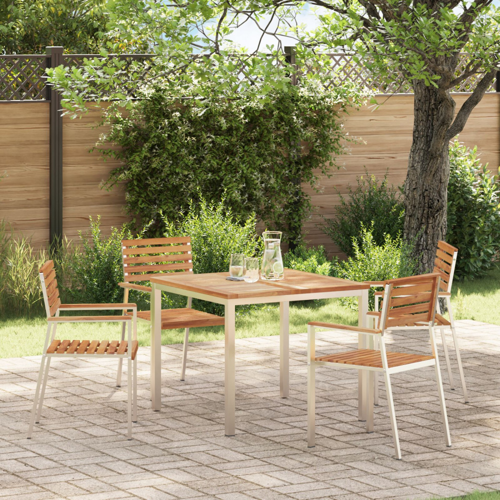 Stapelbara Trädgårdstolar 4 st Solid Teak och Stål