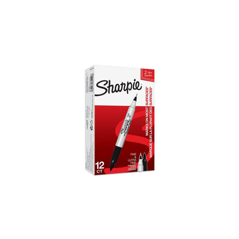 Märkpenna SHARPIE Twin Tip svart 12/fp