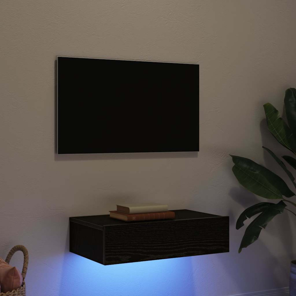 TV-skåp med LED-lampor svart ek 60x35x15,5 cm