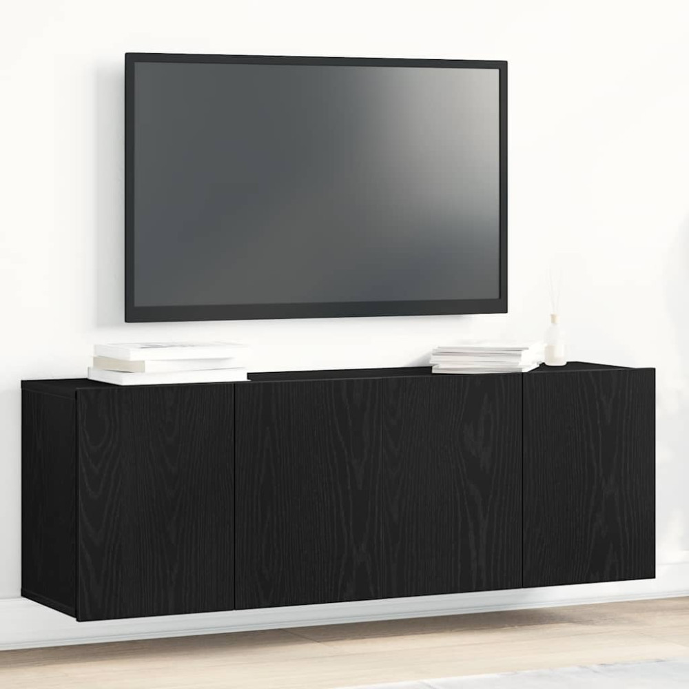 TV-skåp 2 st svart ek 120x30x41 cm parkett