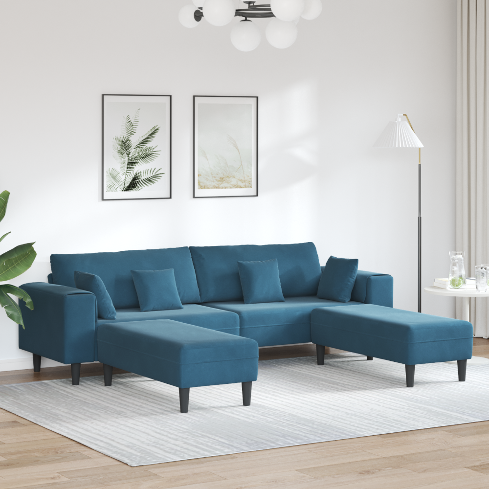 Sammetsoffa med kudde med kudde 3 pcs Blå 208 cm Sammet