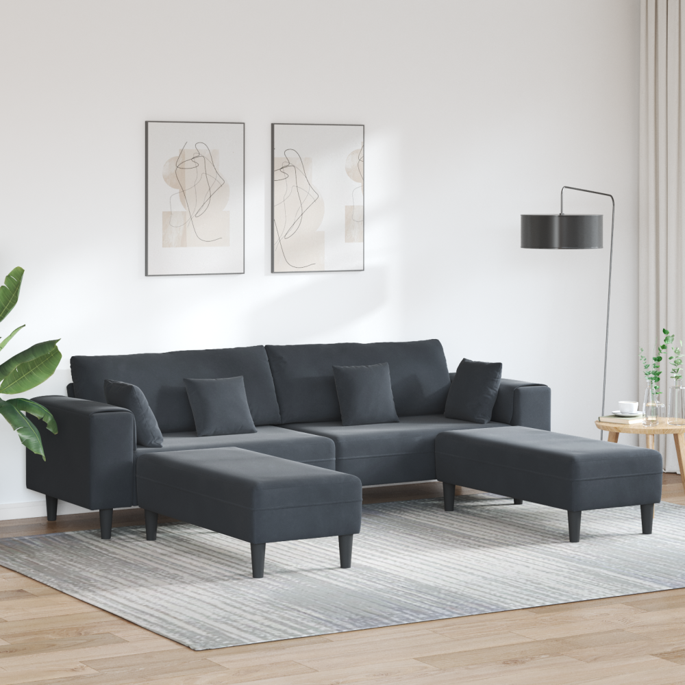 Sammetsoffa med kudde med kudde 3 pcs Mörkgrå 208 cm Sammet