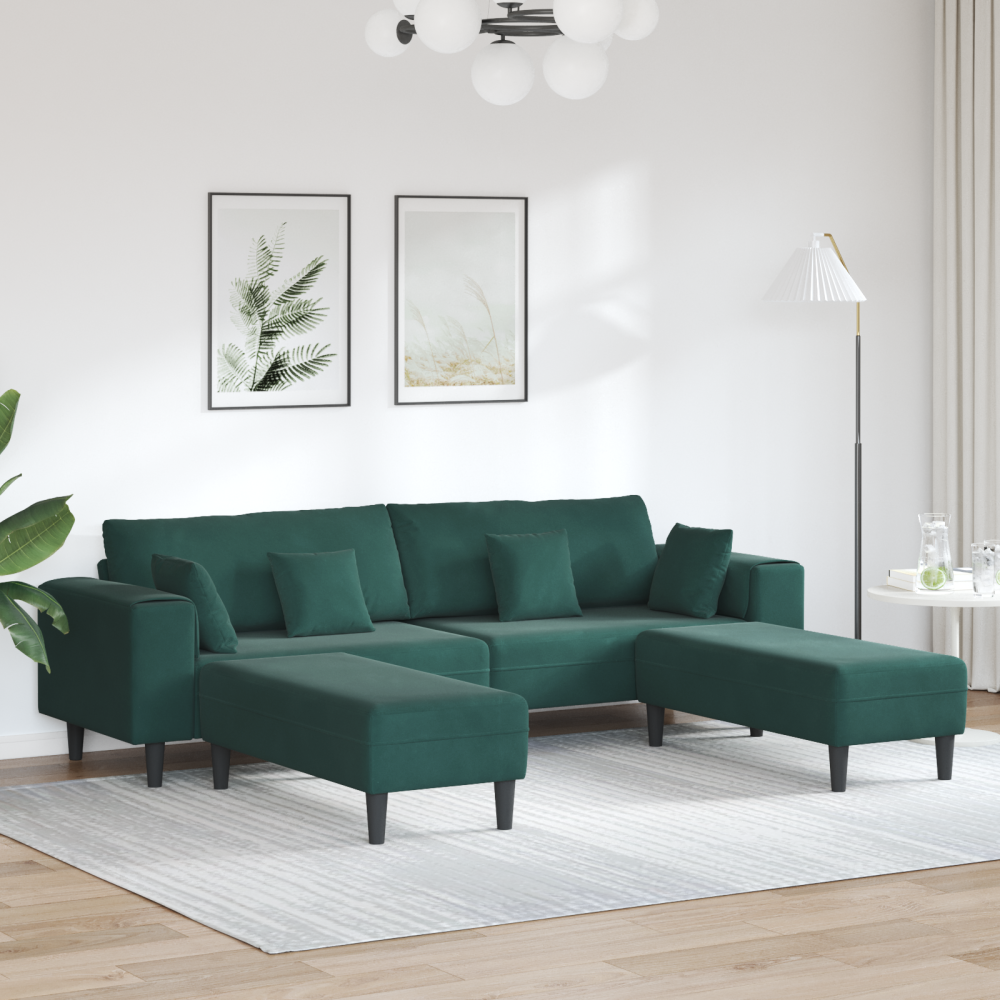 Sammetsoffa med kudde med kudde 3 pcs Mörkgrön 208 cm Sammet
