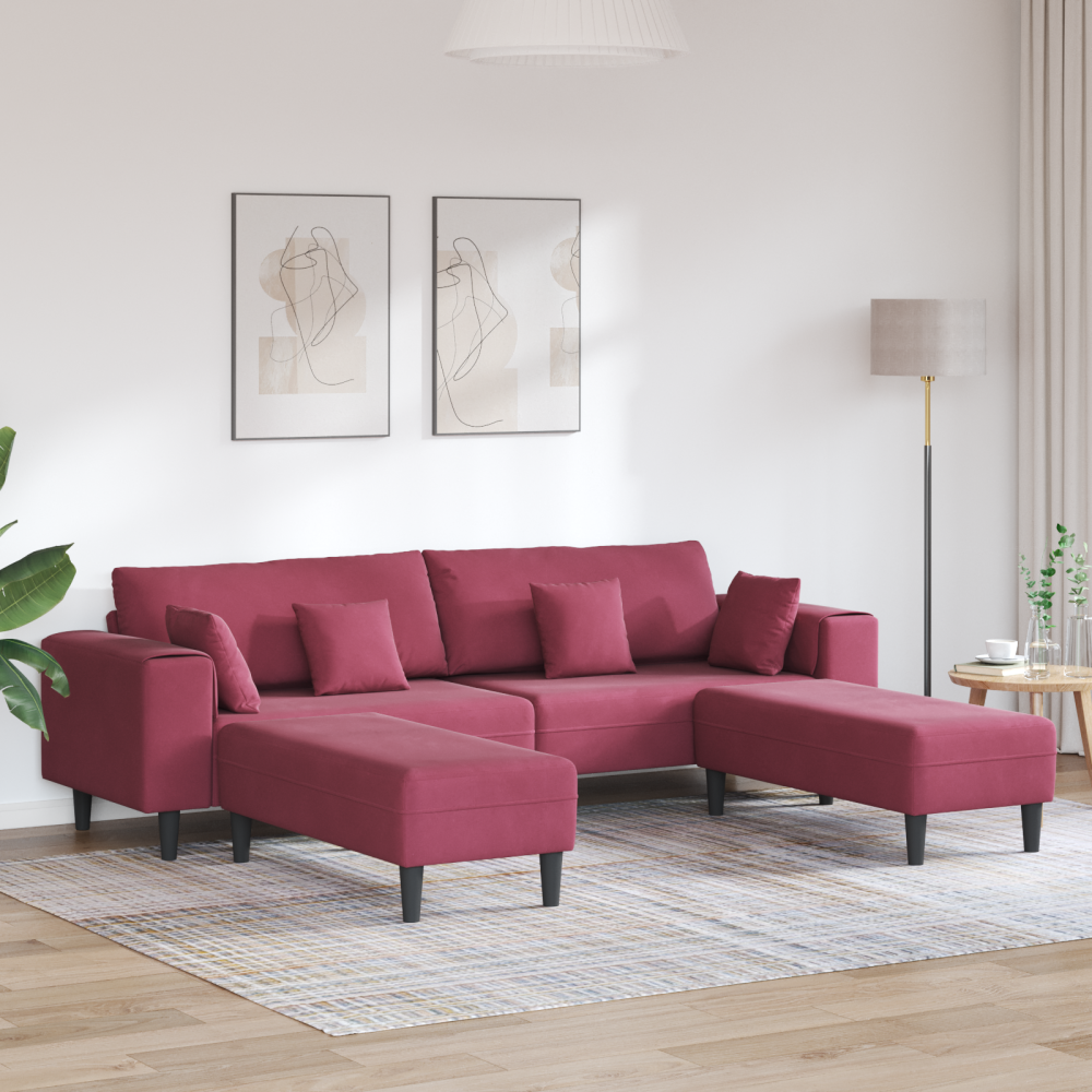 Sammetsoffa med kudde med kudde 3 pcs Vinröd 208 cm Sammet