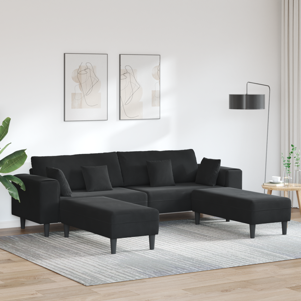 Sammetsoffa med kudde med kudde 3 pcs Svart 208 cm Sammet