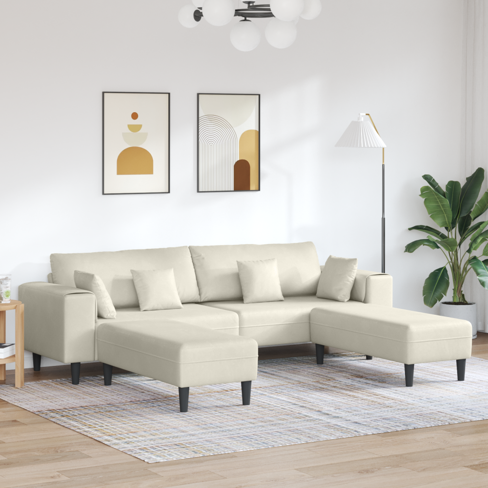 Sammetsoffa med kudde 3 pcs Kräm 208 cm Sammet