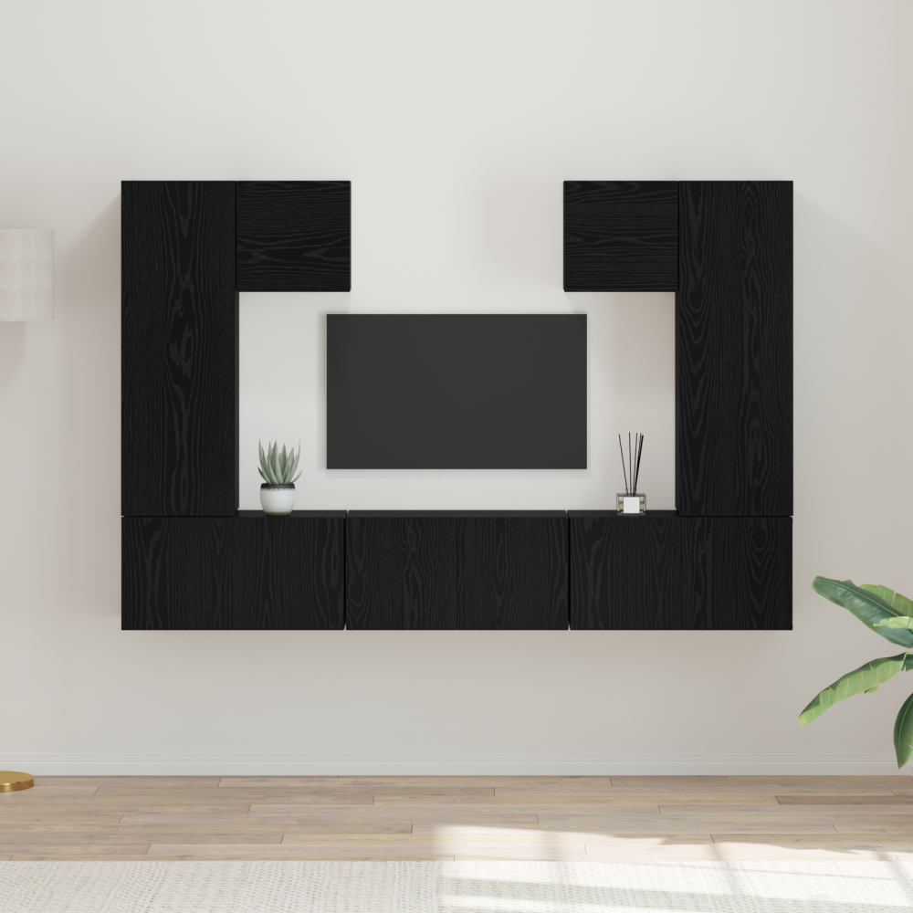 TV-bänkset 7 pcs Svart ek 180 x 30 x 120 cm Konstruerat trä